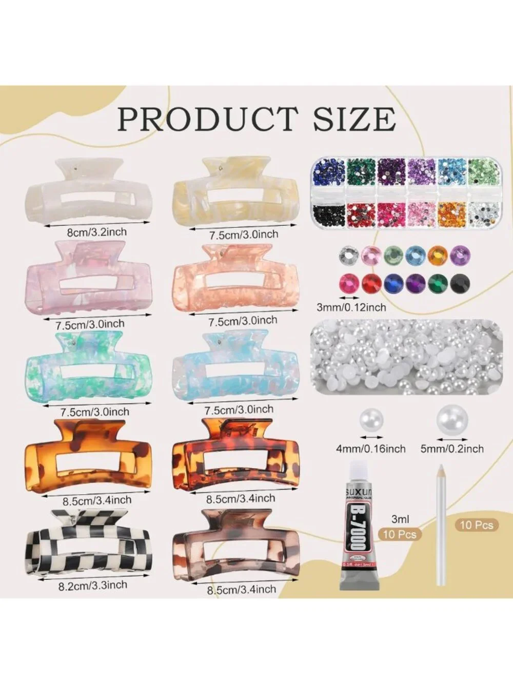 Aesthetic DIY Hair Claw Clips Kit - Acrylic Clips with Rhinestones & Pearls for